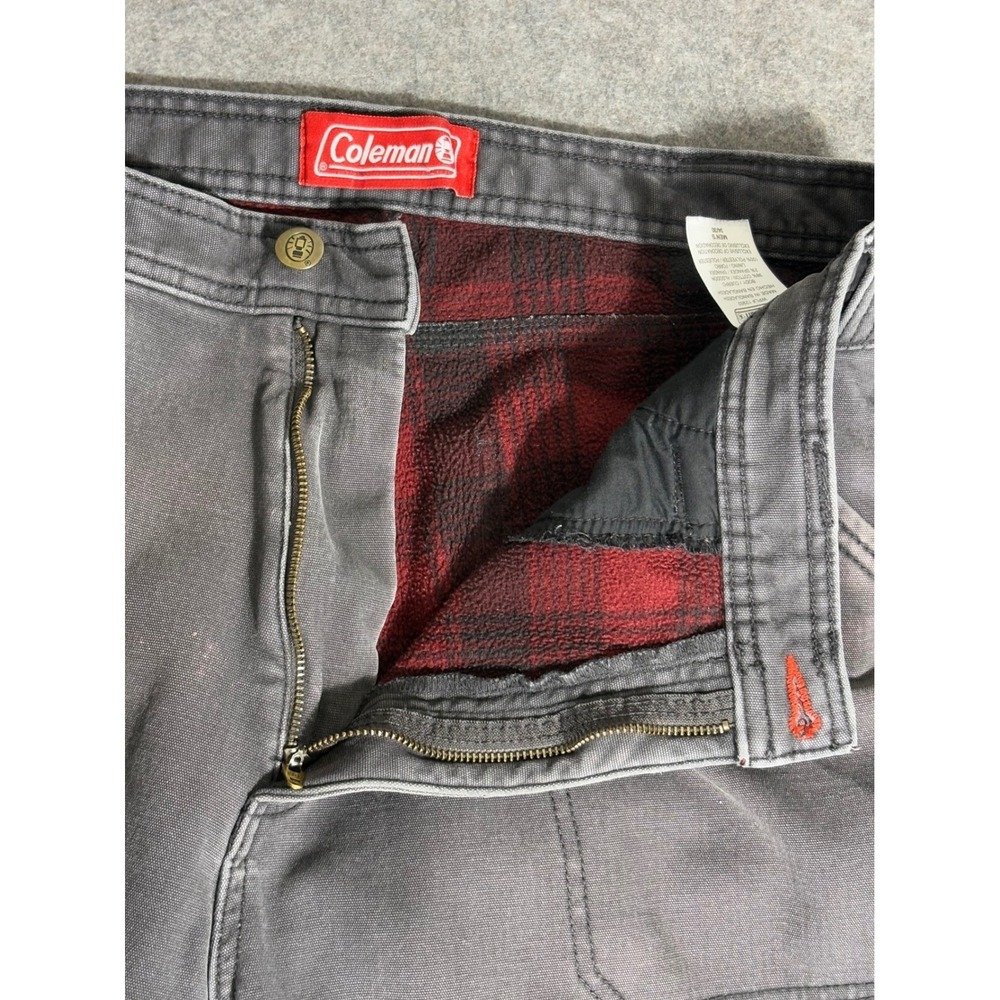 Coleman Mens 34x28 Flannel Lined Work Pants Charcoal‎ Gray Buffalo Plaid Canvas - Picture 4 of 11